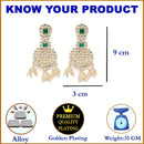 Gold-Plated Green & White Kundan studded Contemporary Jhumka Earrings