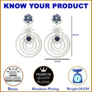 Rhodium Plated Circular Blue American Diamond Contemporary Drop Earrings