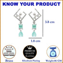 Rhodium-Plated Sea Green & White American Diamond studded Square & Teardrop Shaped Contemporary Drop Earrings
