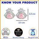 Pink American Diamond Triangular Shaped Rhodium-Plated with Silver-Tone Studs Earrings