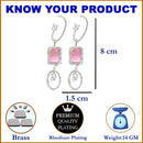 Pink Geometric Shaped Rhodium-Plated with Silver-Tone Drop Earrings