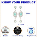 Rhodium-Plated Sea Green American Diamond studded Square Shaped Handcrafted Drop Earrings