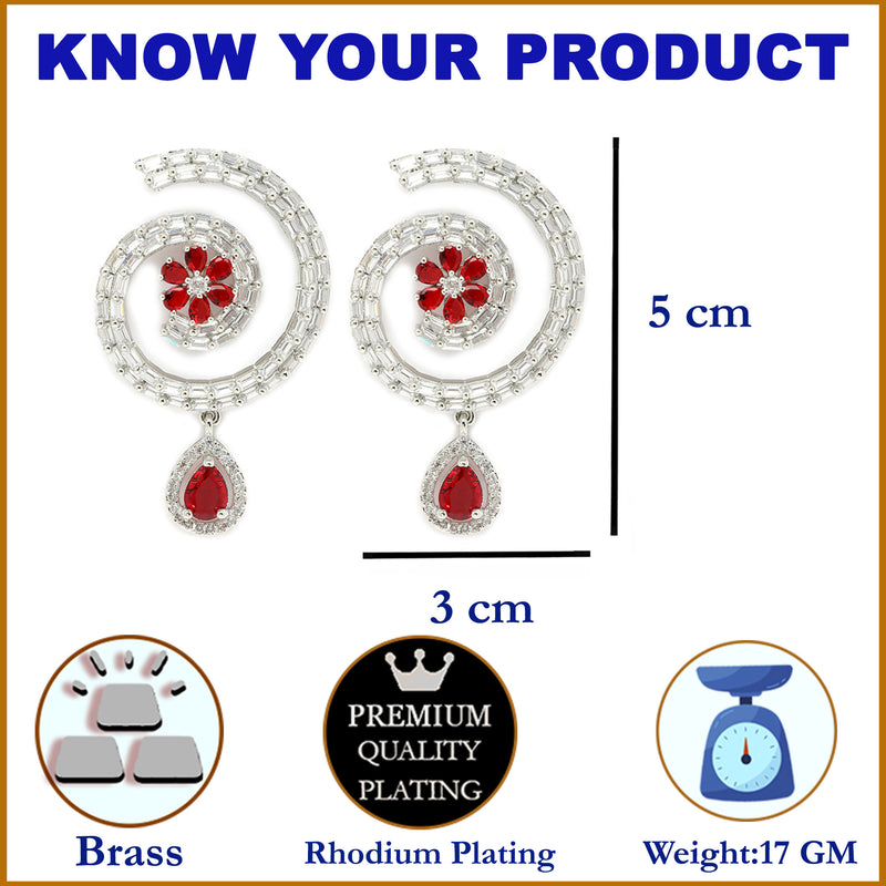 Rhodium-Plated with Silver-Toned American Diamond Circular Drop Earrings