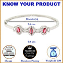 Rhodium Plated Silver Toned Oval Shaped Red American Diamond Studded Kada Bracelet