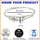 Rhodium-Plated Silver Toned Sea Green American Diamond Studded Bracelet