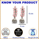 Silver-Plated Metallic Toned Pink & White Kundan studded Dome Shaped Meenakari Jhumka Earrings