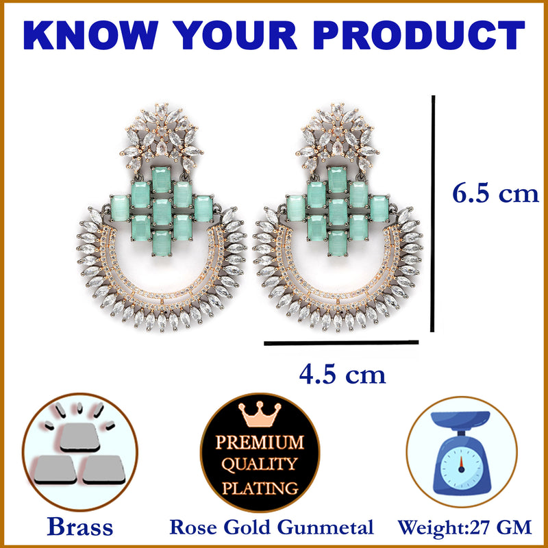 Rose Gold-Plated Gunmetal Toned American Diamond Studded Circular Chandbali Earrings