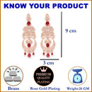 Red American Diamond with Rose Gold-Plated Contemporary Chandbalis Earrings