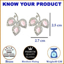 Rhodium-Plated with Silver-Toned Pink American Diamond Leaf Shaped Studs Earrings