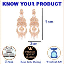 Rose Gold-Plated White American Diamond Floral Drop Earrings