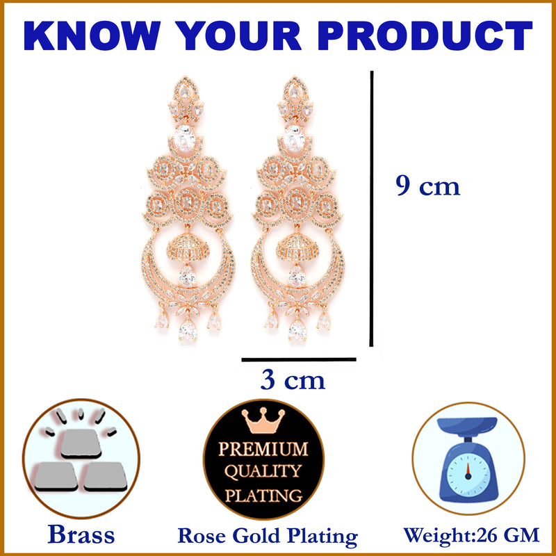 Rose Gold-Plated White American Diamond Floral Drop Earrings