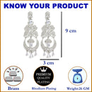 White Rhodium-Plated with Silver-Tone American Diamond Chandelier Earrings