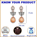 Rose Gold-Plated Gunmetal Toned Orange American Diamond studded Teardrop & Leaf Shaped Drop Earrings