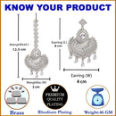 Rhodium-Plated Silver-Toned Teardrop Shaped White American Diamond-Studded Maang Tikka And Earrings Set