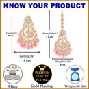 Gold-Plated Pearl Drops Pink Kundan Chandbali Maang Tikka & Earrings Set