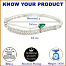 Rhodium Plated Silver Toned Emerald-Green Teardrop American Diamond  Stone Studded Kada Bracelet