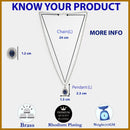 Rhodium Plated Silver Toned Oval Shaped Royal Blue American Diamond Studded Pendant Set