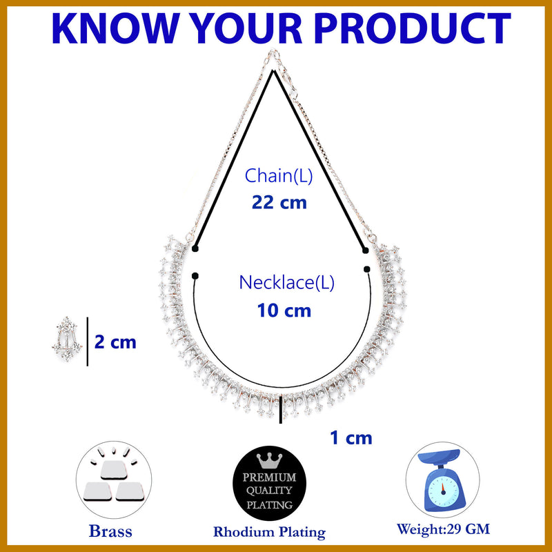 Rhodium Plated Unique Design white American Diamond Stones Studded Jewellery Set