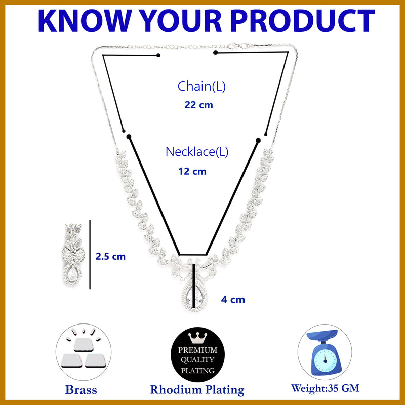 Rhodium Plated Silver Toned Teardrop American Diamond Jewellery Set