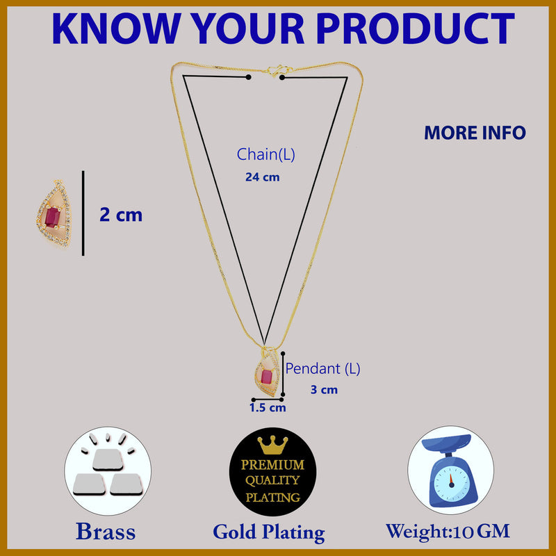 Gold Plated Pink Stone Studded  Leaf-Shaped Pendant Set