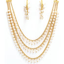 Gold-Plated White Pearl Drop 3 Layered Jewelry Set