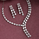 Rhodium Plated Silver Toned Sparkle White American Diamond Stone Studded Jewellery Set