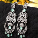 Sea Green & White Rhodium-Plated with Silver-Tone American Diamond Studded Chandelier Earrings