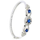 Rhodium Plated Blue AD Stone Oval & Teardrop Contemporary Cuff Bracelet