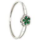 Rhodium Plated Cluster Round Green AD Contemporary Cuff Bracelet