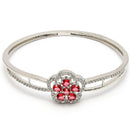Rhodium Plated Cluster Round Red AD Contemporary Cuff Bracelet