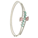 Rhodium Plated Leaf Design Multicolor AD Stone Contemporary Cuff Bracelet