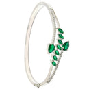 Rhodium Plated Leaf Shape Green AD Stone Contemporary Cuff Bracelet