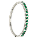Rhodium Plated Minimal Round Green AD Contemporary Cuff Bracelet