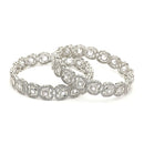 Rhodium Plated Silver Toned Bow Shaped White American Diamond Studded Bangles Set Of 2