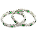 Rhodium Plated Silver Toned Green Square AD Studded Set Of 2 Floral Stylish Bangles