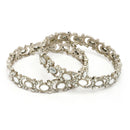 Rhodium Plated Silver Toned Mirror & Cubic Zirconia Studded Bangles Set Of 2