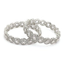 Rhodium Plated Silver Toned Oval Shaped White American Diamond Studded Bangles Set Of 2