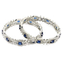 Rhodium Plated Silver Toned Royal Blue Square AD Studded Set Of 2 Floral Stylish Bangles