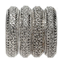 Rhodium Plated Silver Toned Set of 4 Ethnic Bangles For Women