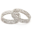 Rhodium Plated Silver Toned Teardrop Shaped White American Diamond Studded Bangles Set Of 2