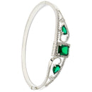 Rhodium Plated Square & Teardrop Green AD Contemporary Cuff Bracelet