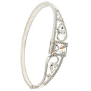 Rhodium Plated Square & Teardrop White AD Contemporary Cuff Bracelet
