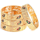 Set of 4 Gold Plated Meenakari Textured Peacock With Cut Out and Detail Bangles
