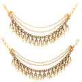 Gold Plated Royal White Pearl Ethnic Ear Chain Earrings