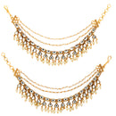 Gold Plated Royal White Pearl Ethnic Ear Chain Earrings