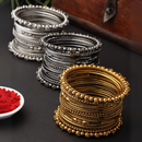 Gold, Silver & Black Toned Classic Intricate Textured Bangles Jewellery Set (Combo Of Set Of 3)