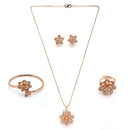 Rose Gold Plated White American Diamonds Studded Floral Shaped Pendant Combo