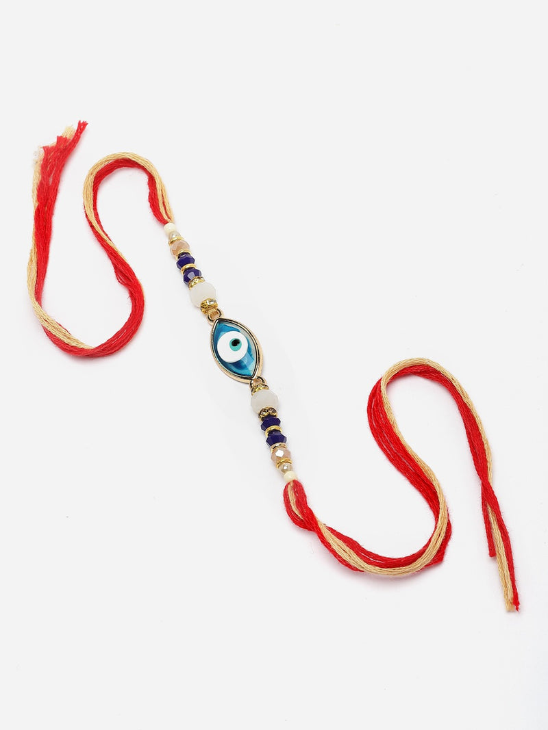 Gold Plated Gold Toned Evil Eye Charm studded Rakhi