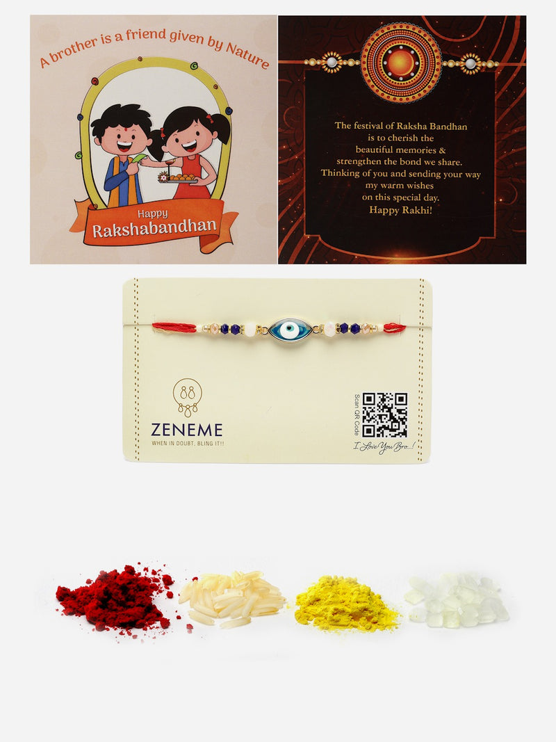 Gold Plated Gold Toned Evil Eye Charm studded Rakhi