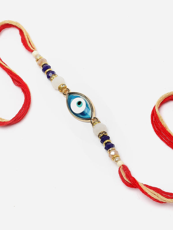 Gold Plated Gold Toned Evil Eye Charm studded Rakhi